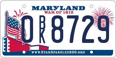 MD license plate 0BK8729
