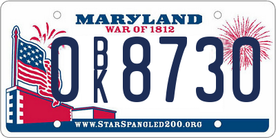 MD license plate 0BK8730