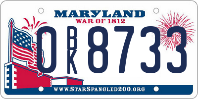 MD license plate 0BK8733