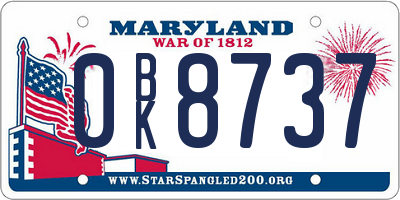 MD license plate 0BK8737
