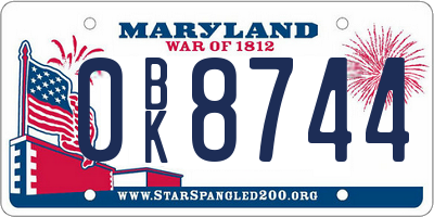 MD license plate 0BK8744