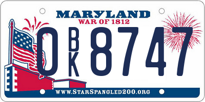 MD license plate 0BK8747