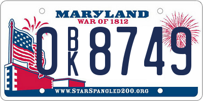 MD license plate 0BK8749