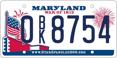 MD license plate 0BK8754