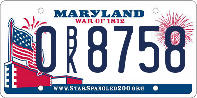 MD license plate 0BK8758