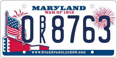 MD license plate 0BK8763