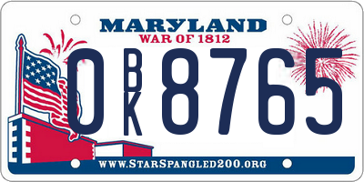 MD license plate 0BK8765