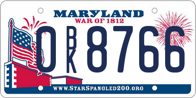 MD license plate 0BK8766