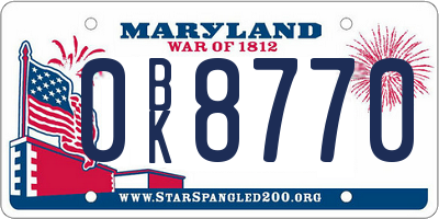 MD license plate 0BK8770