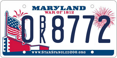 MD license plate 0BK8772