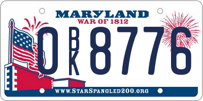 MD license plate 0BK8776
