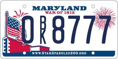 MD license plate 0BK8777