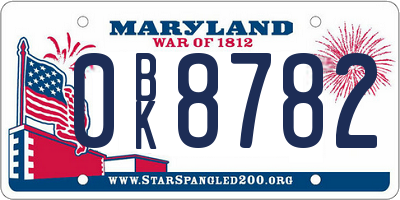 MD license plate 0BK8782