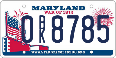MD license plate 0BK8785