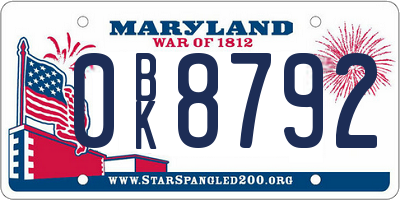 MD license plate 0BK8792