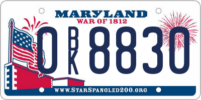 MD license plate 0BK8830