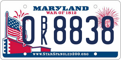 MD license plate 0BK8838