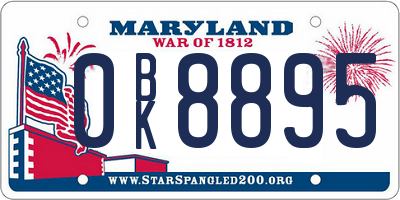 MD license plate 0BK8895