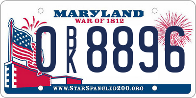 MD license plate 0BK8896