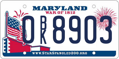 MD license plate 0BK8903
