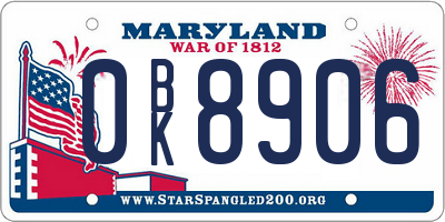 MD license plate 0BK8906