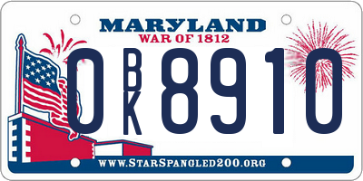 MD license plate 0BK8910