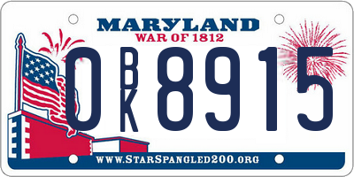 MD license plate 0BK8915