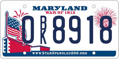 MD license plate 0BK8918