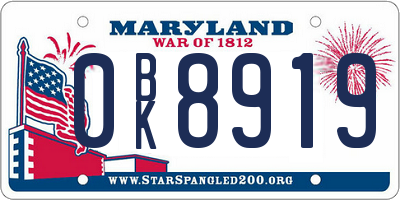 MD license plate 0BK8919