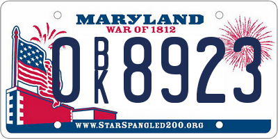 MD license plate 0BK8923