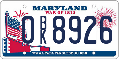 MD license plate 0BK8926