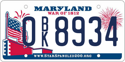 MD license plate 0BK8934