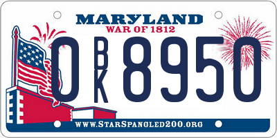 MD license plate 0BK8950