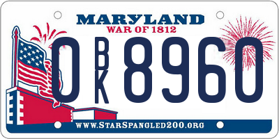 MD license plate 0BK8960