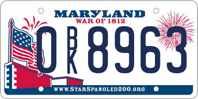 MD license plate 0BK8963