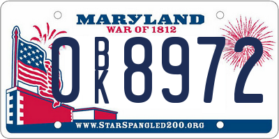 MD license plate 0BK8972