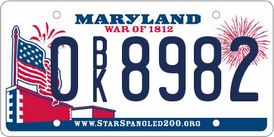MD license plate 0BK8982