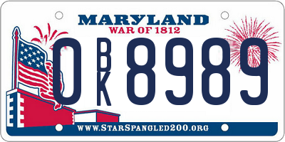 MD license plate 0BK8989