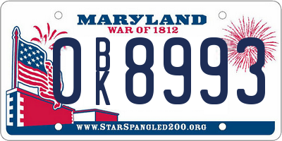 MD license plate 0BK8993