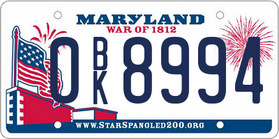 MD license plate 0BK8994