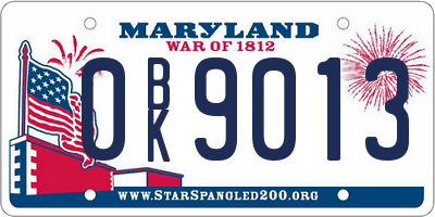 MD license plate 0BK9013