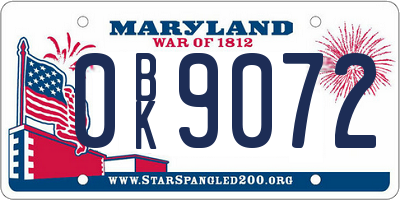 MD license plate 0BK9072