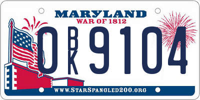 MD license plate 0BK9104
