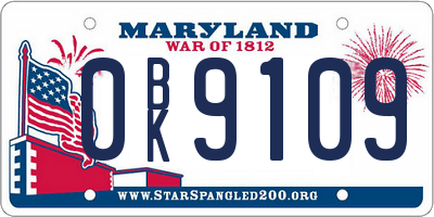 MD license plate 0BK9109