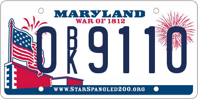 MD license plate 0BK9110