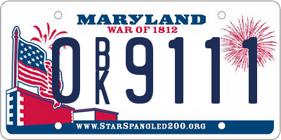 MD license plate 0BK9111