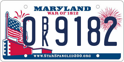 MD license plate 0BK9182