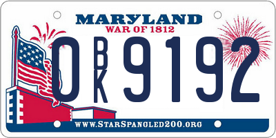 MD license plate 0BK9192