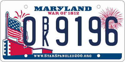 MD license plate 0BK9196