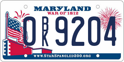 MD license plate 0BK9204